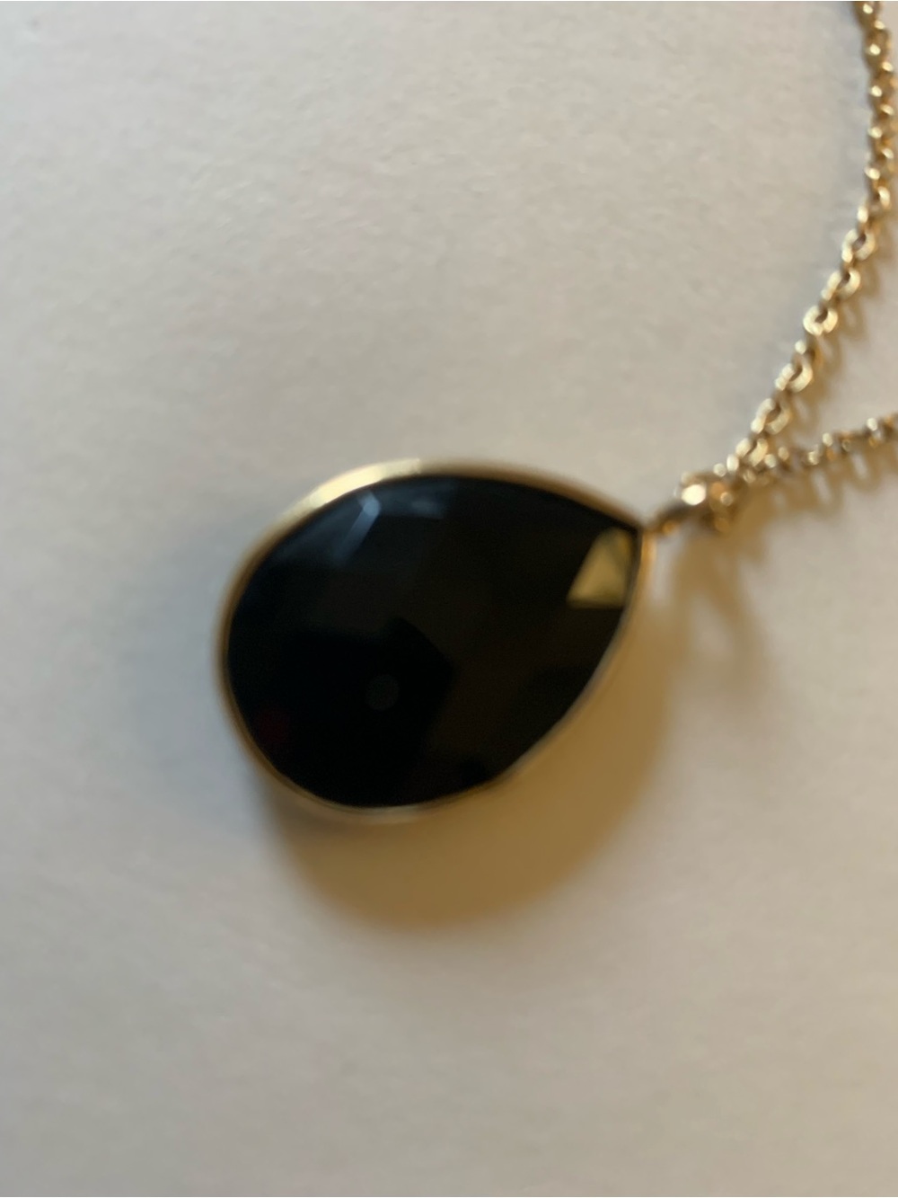 Gold Teardrop Black Stone Pendant Necklace - Women Jewelry